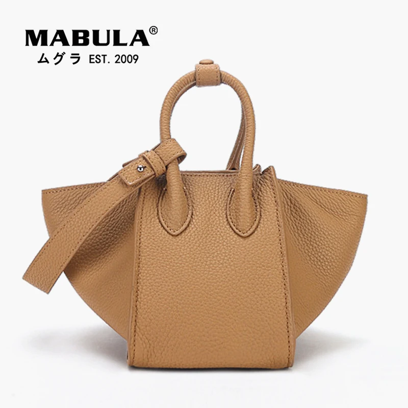 

Женская сумка-тоут MABULA из натуральной кожи, маленькая сумка-мешок простого дизайна, однотонные сумочки на плечо