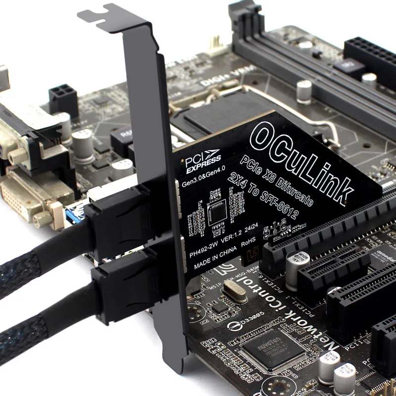 PCI-Express 4.0 PCIE 8X Съемный адаптер для двойной Oculink SFF-86128611 VROC Raid0 для U.2 SSD eGPU Внешняя док-станция для видеокарты (art.: 3920d050338ef) - 3920d050338ef