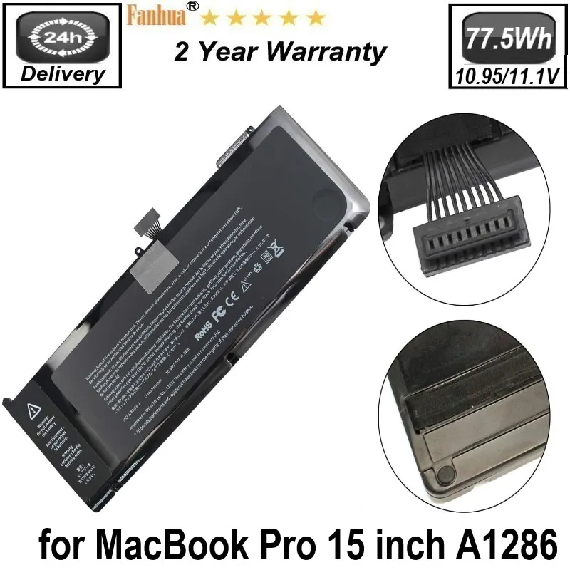 A1321 A1286 Battery for Mid 2009 2010 MacBook Pro Battery 15 inch Mid 2009 2010 Version Apple A1321 020-6380-A 11.1V 77.5Wh
