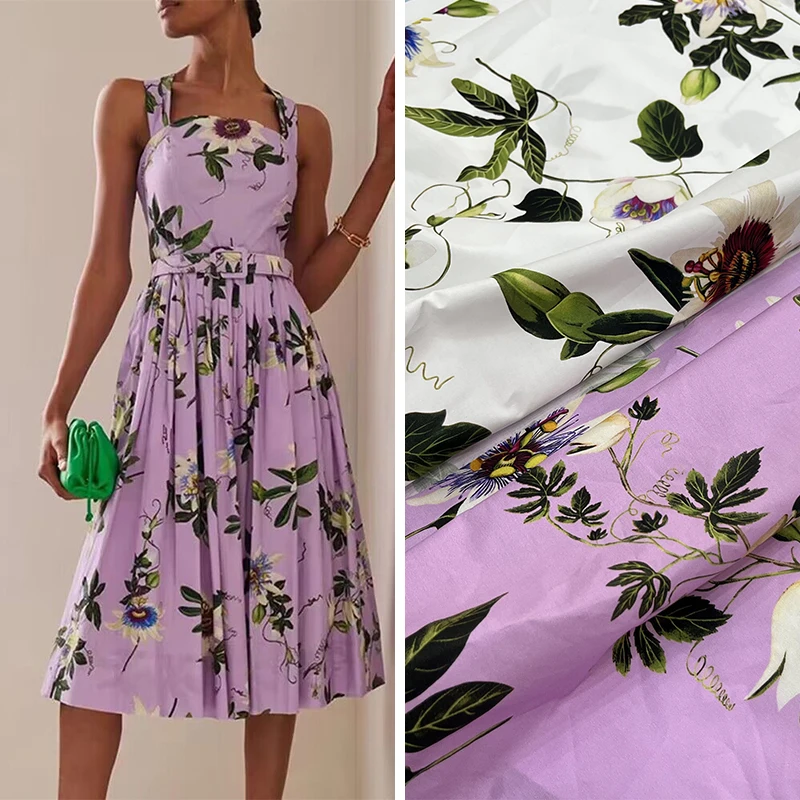 

Весна и Лето Европейская и американская мода шоу Чистый хлопок печатная ткань Женская юбка цветок лоза высокого класса ткань