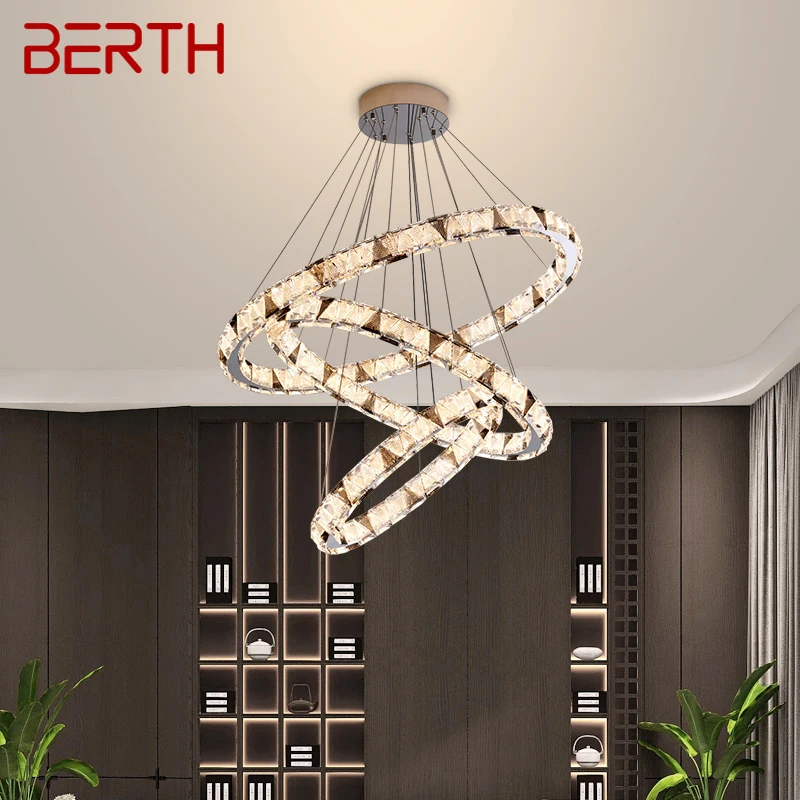 

BERTH Modern Crystal Pendant Lamp Led Ring Chandelier Creative Light Luxury Round Decor For Living Room Villa Fixture