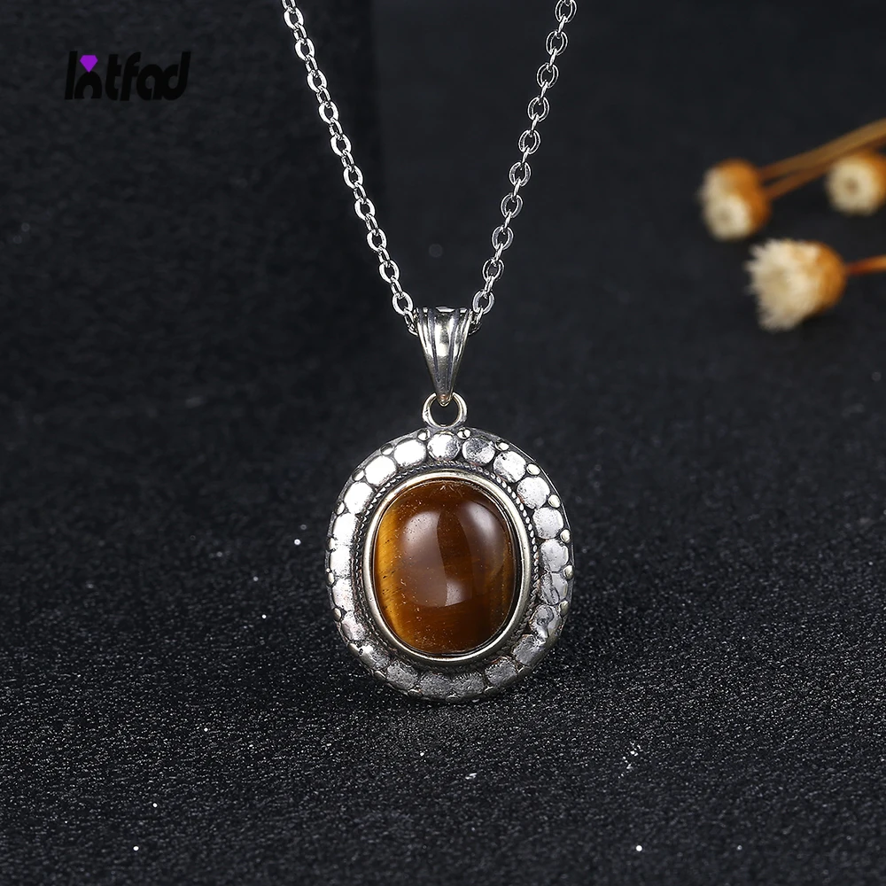 

Ожерелье женское из серебра 925 пробы с овальным натуральным тигровым глазом