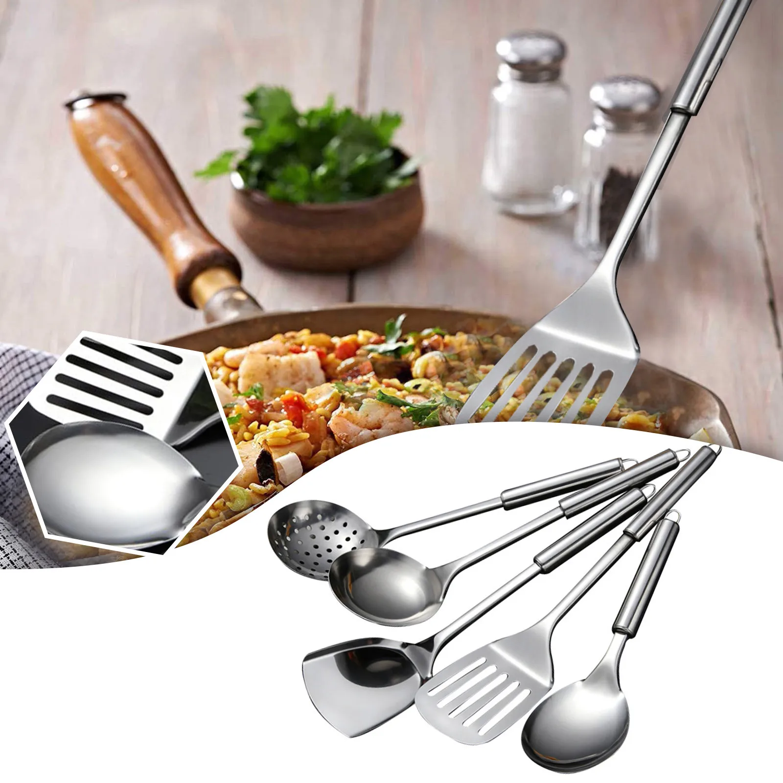 

5Pcs/set Stainless Steel Kitchen Cooking Tools Utensil Set Spatula Spoon Scoop