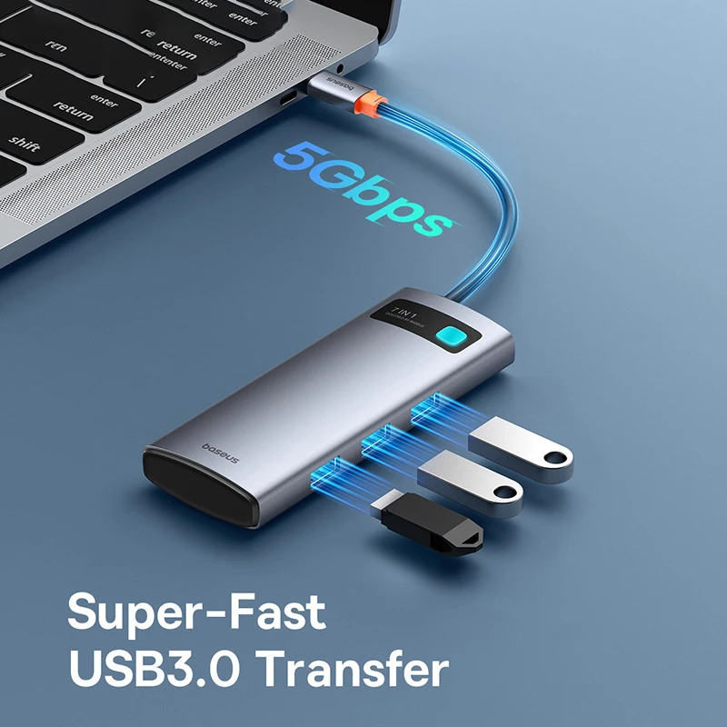 Фото 【Быстрая доставка】USB-хаб Baseus 7-в-1 с поддержкой HDMI 4K 60Hz, USB 3.0 5Gbps, слотами для карт SD и TF, Type-C PD 100W №5