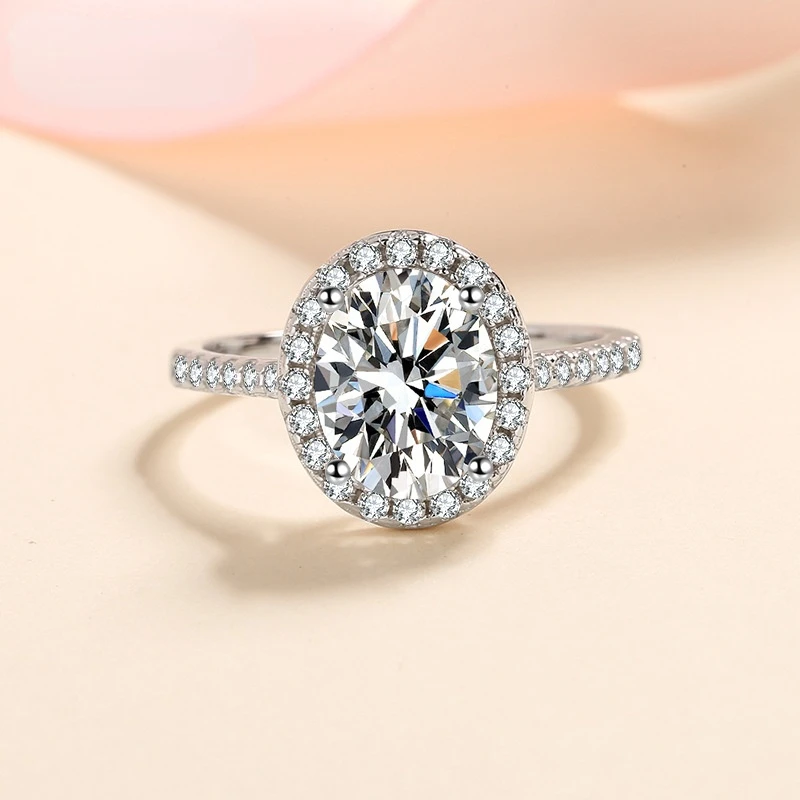 

LESF Oval 2 Carat D Color Moissanite Diamond S925 Silver Ring Women Wedding Jewelry Accessories