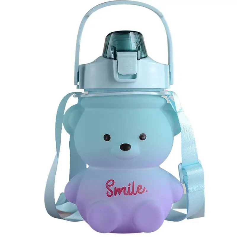 Bear Cup 1100ml Portable Summer Straw Cup Summer Water Bottle Trend Creative Large Capacity Leakproof Dustproof Splash-Proof