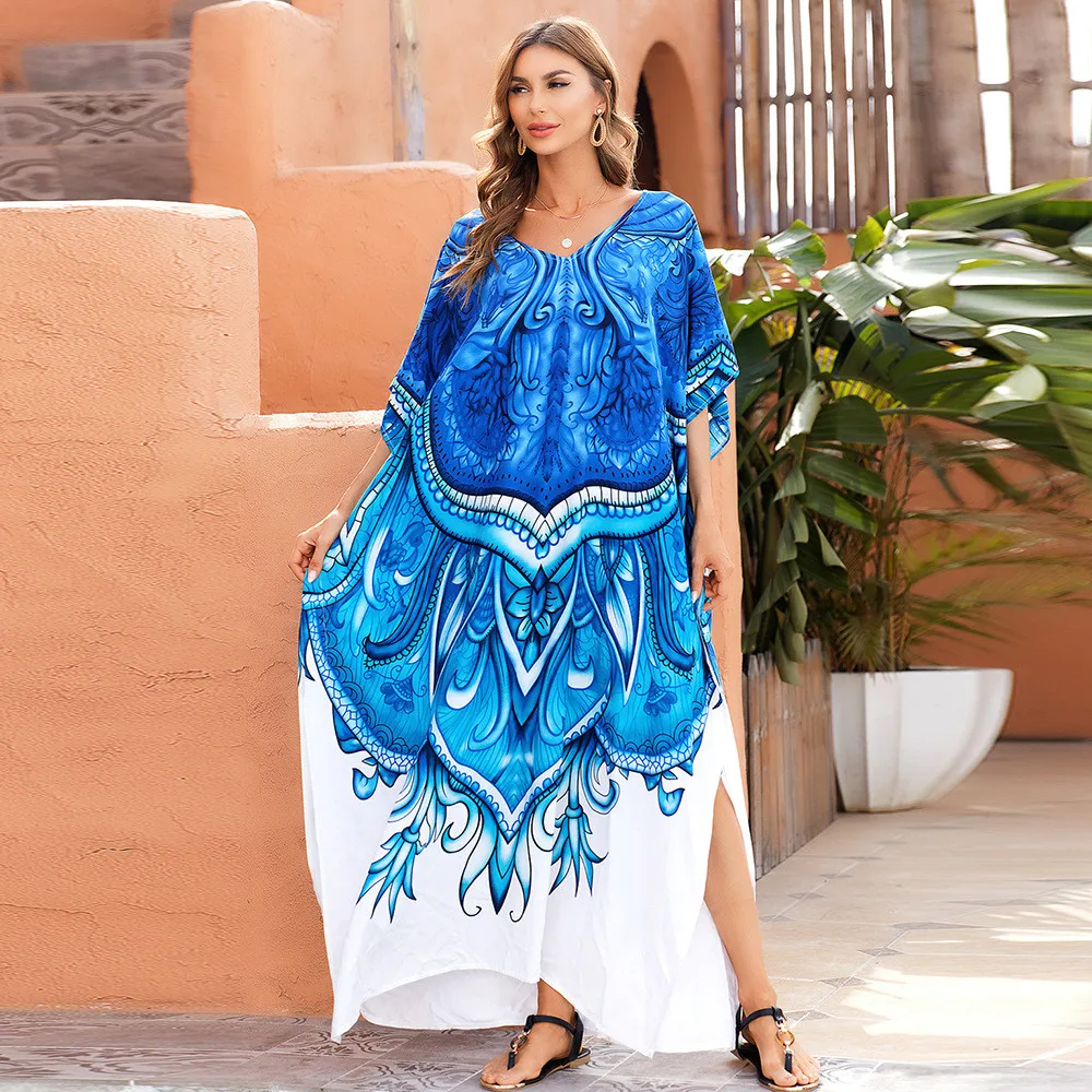 

Beach Blouse Quick-drying Blue And White Positioning Print Robe-style Beach Skirt Bikini Blouse Holiday Skirt Beach Tops 2022