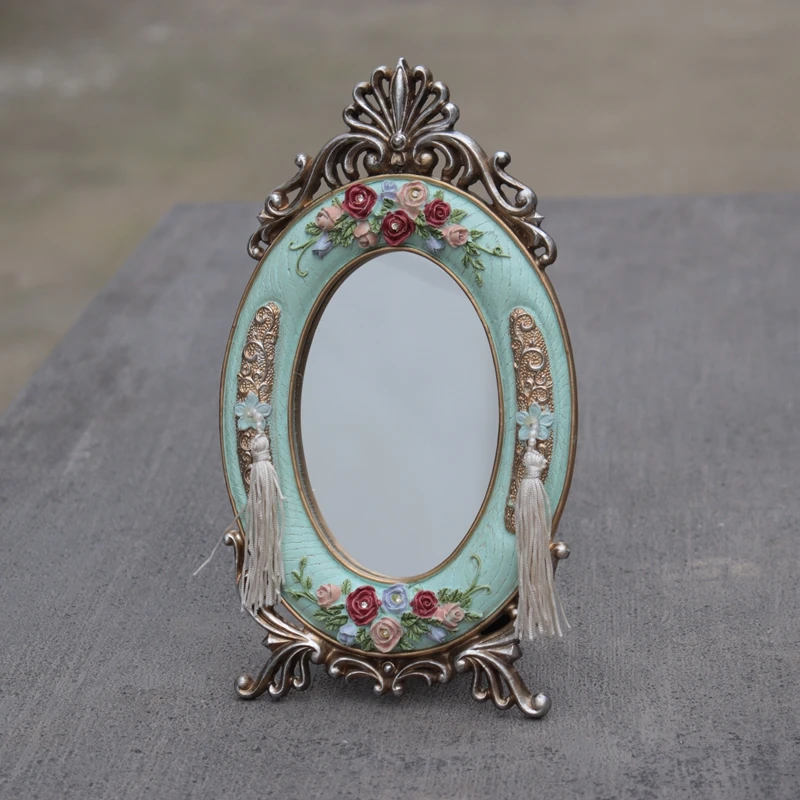

Зеркала для макияжа, резные зеркала для туалетного столика, французское Европейское Ретро рельефное зеркало принцессы, настольное украшен...