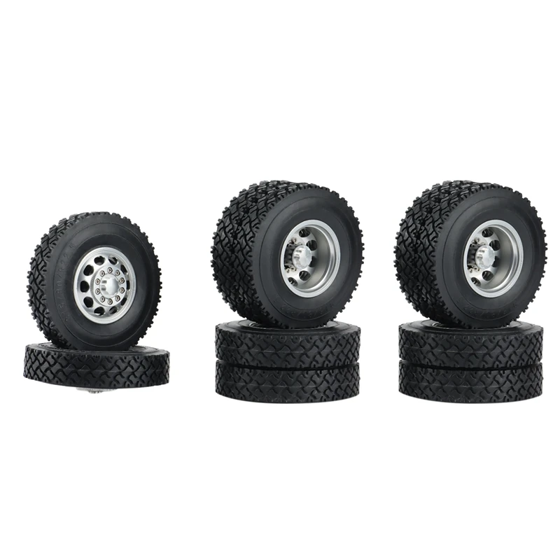 Metal Front & Rear Wheel Rim Hub With 22Mm Rubber Tires For 1/14 Tamiya SCANIA Semi RC Trailer Tractor Truck Car Parts A