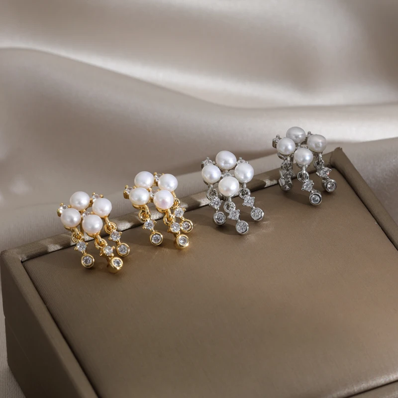 Французские классические серьги-подвески с натуральным жемчугом для женщин