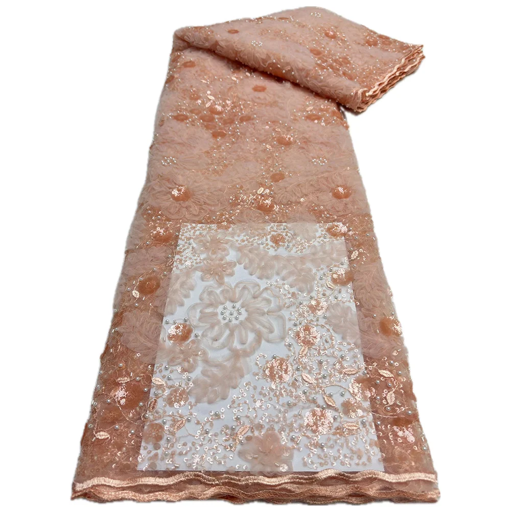 Африканская Кружевная Ткань С Бисером 5 Ярдов Французская Сетка Блестками
