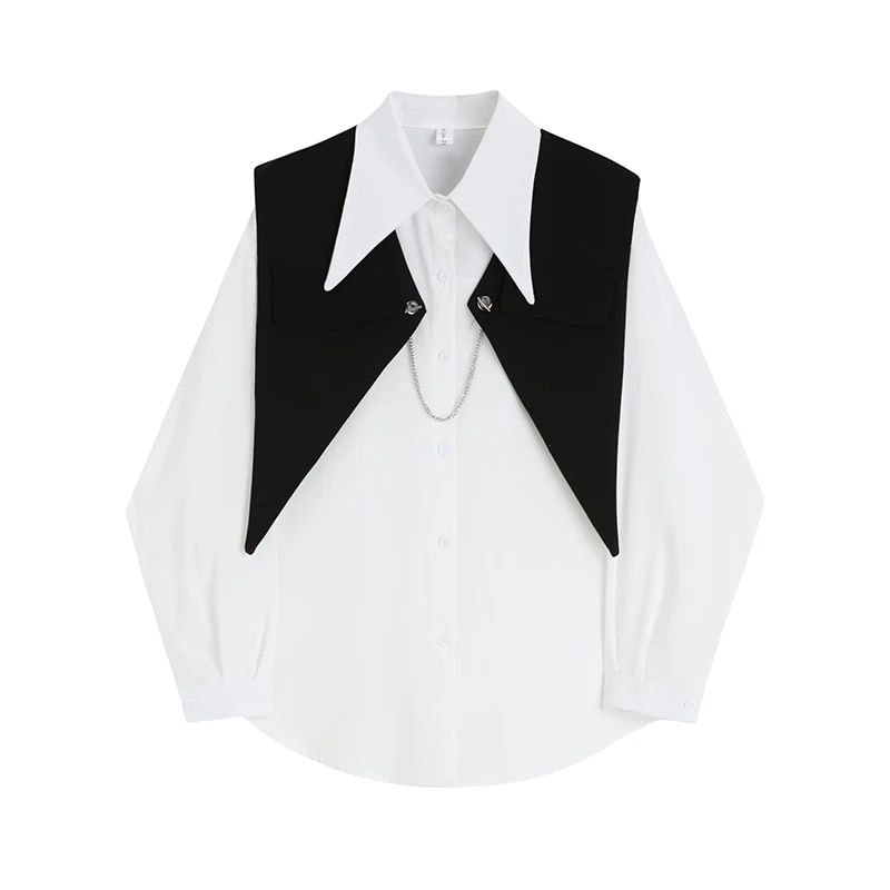 

SuperAen 2022 Spring New Design Top Women's Loose Thin Detachable Shawl Contrast Shirt Two-piece Set