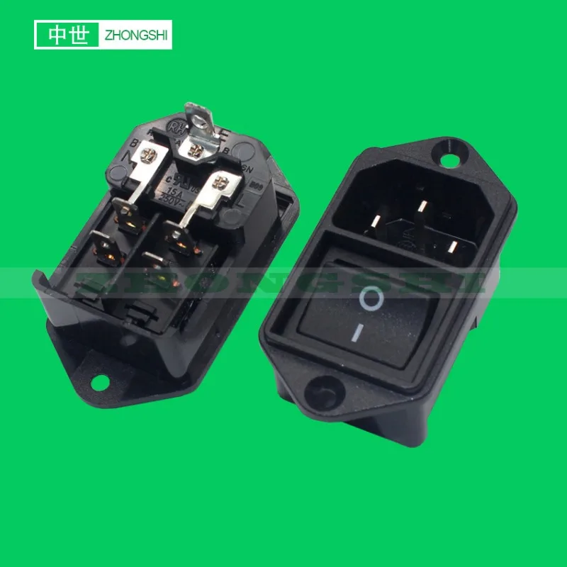 Фото Прямые продажи с фабрики R 301SN 2 в 1 Продукт IEC C14 Розетка с переключателем 21 X 24 Штифт PBC с ушками IEC Medical C14 10A 15A №1