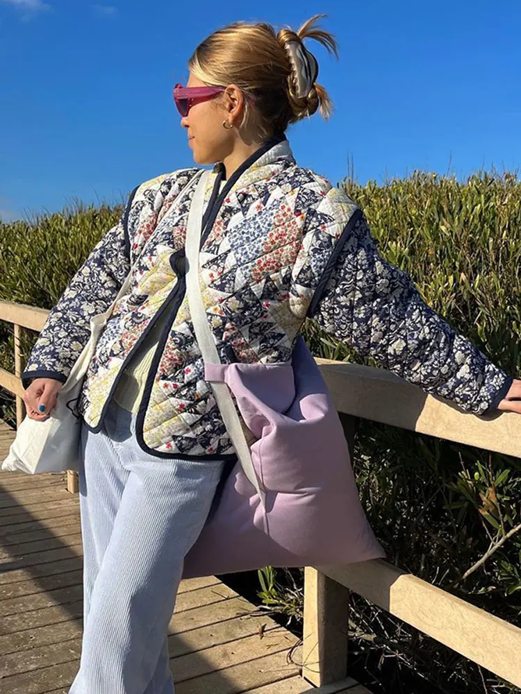 

Vintage Colourful Printed Cotton Coat For Women Fashion Long Sleeve Single Breasted Jackets 2023 Autumn Street Lady Outerwear