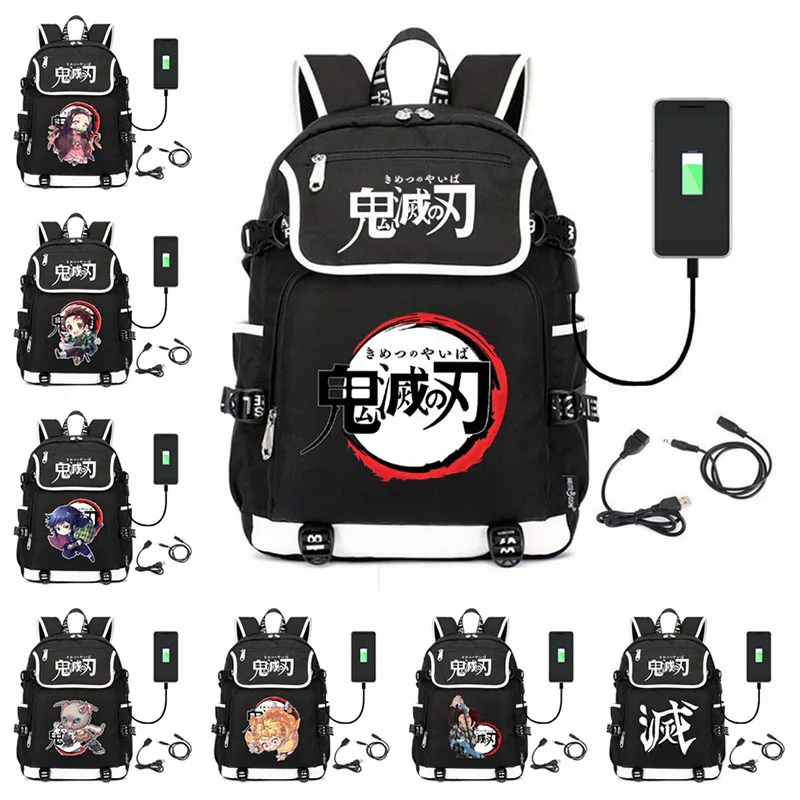 Anime Demon Slayer Kamado Nezuko USB Backpack Bag Travel Book School Bags Cosplay Men Student School Package Backpacks Gift