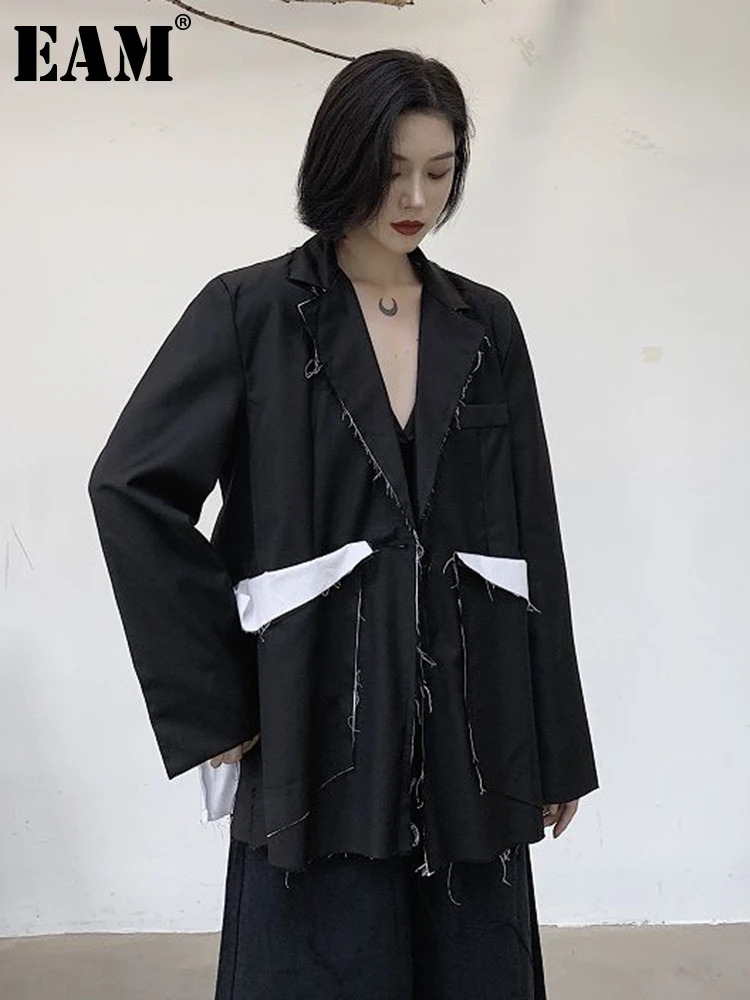 

Женский блейзер EAM, черный свободный блейзер с длинным рукавом, весна-осень 2023, 1DF1116