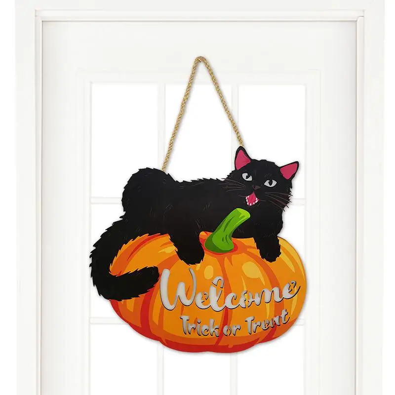 

Деревянная тыква, знак приветствия с кошкой, деревянная тыква, настенный знак, входная дверь, подвесной декор для Хэллоуина, искусство, для п...