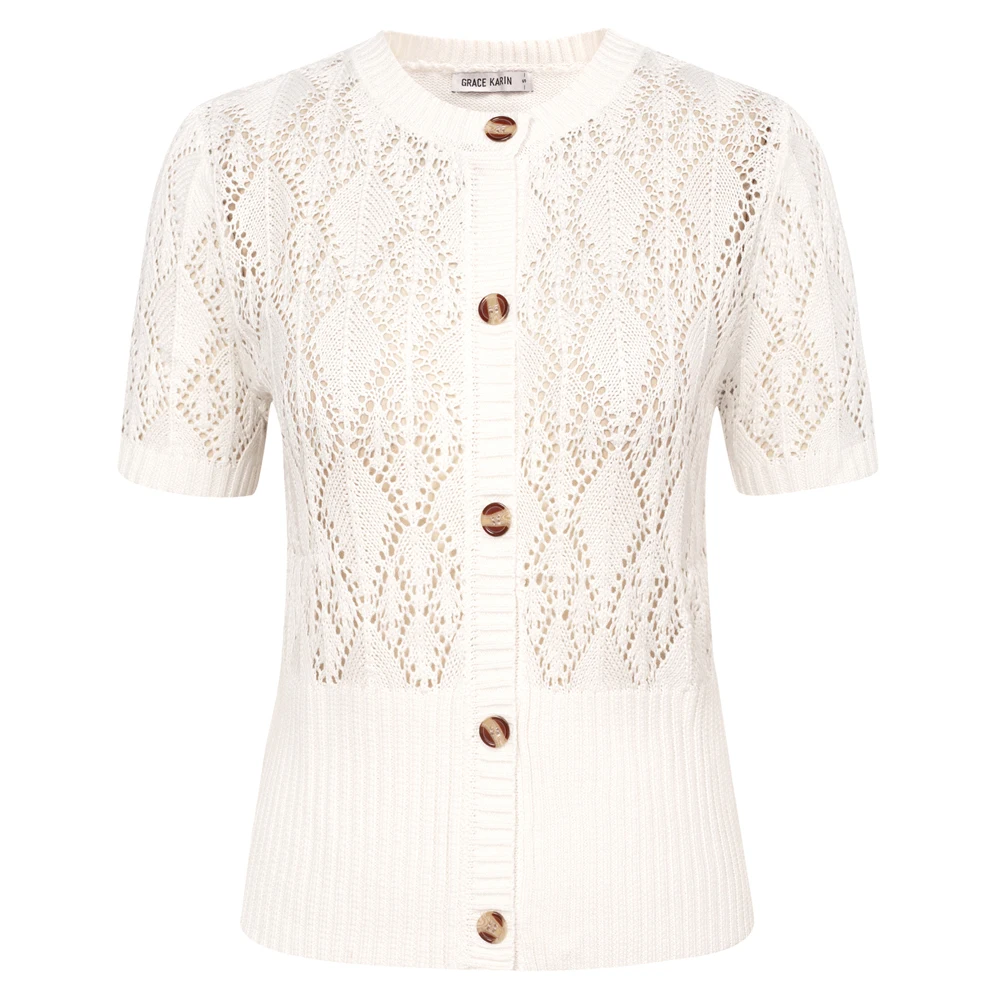 Женский кардиган с вырезами GK Летний Новый однобортный свитер коротким рукавом и