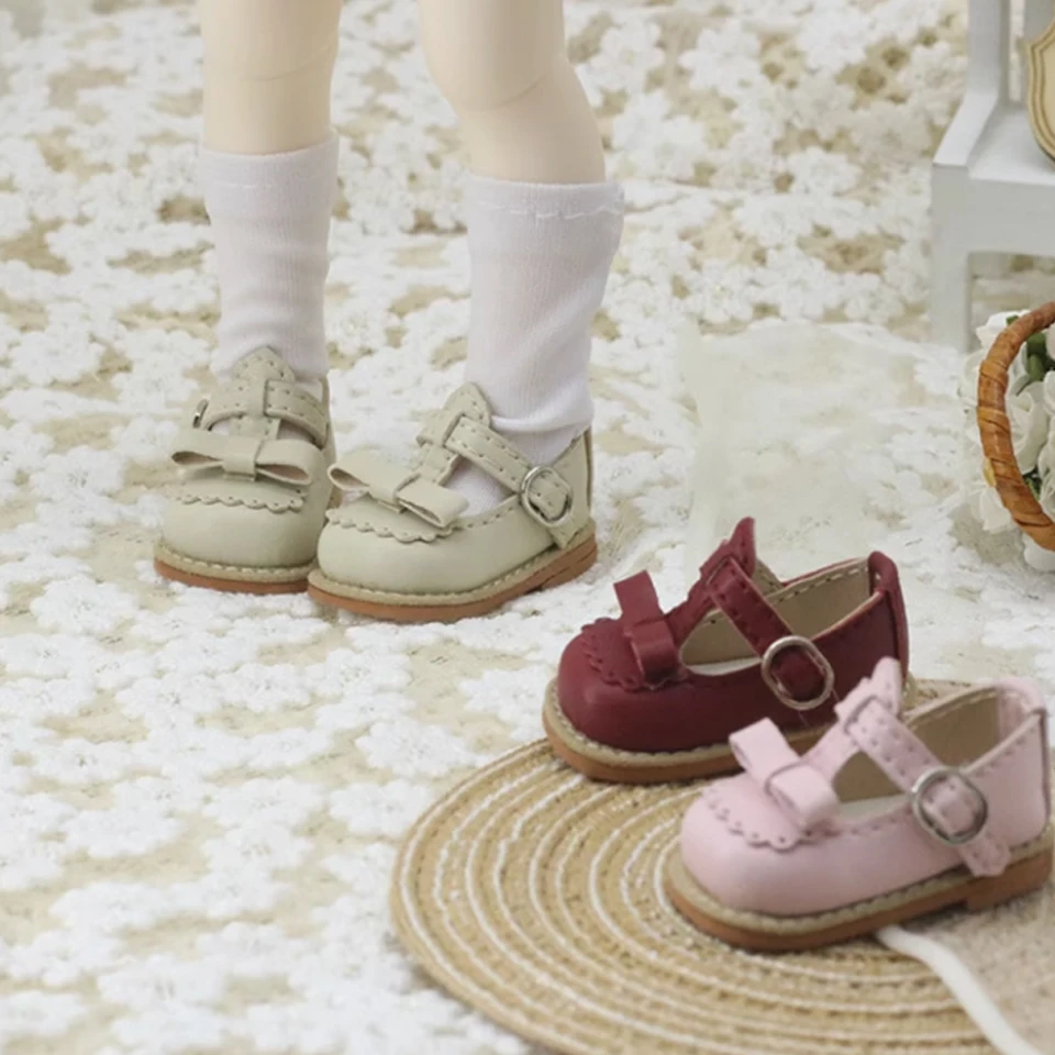 

Bjd Doll 4/6 Points Shoes White Small Leather Shoes Cute Bear Sister