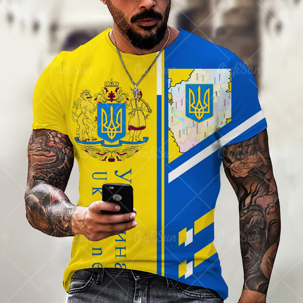Футболка мужская 3D с коротким рукавом рубашка принтом Украинского национального