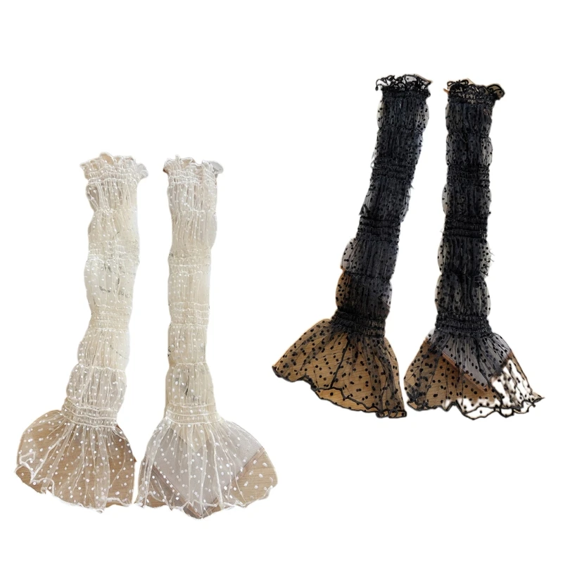 

Y166 Elastic Sleeves Cover Ruffle Cuff Hollow out Women Lace UV Protection Gloves