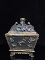 7 tibetan temple collection bronze cinnabar mud gold dragon pattern square incense burner office ornament town house exorcism