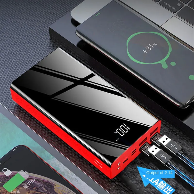 

New Fast Charging Power Bank Portable 80000mAh Charger 4USB Fast Charging Digital Display External Battery Flashlight For Mi