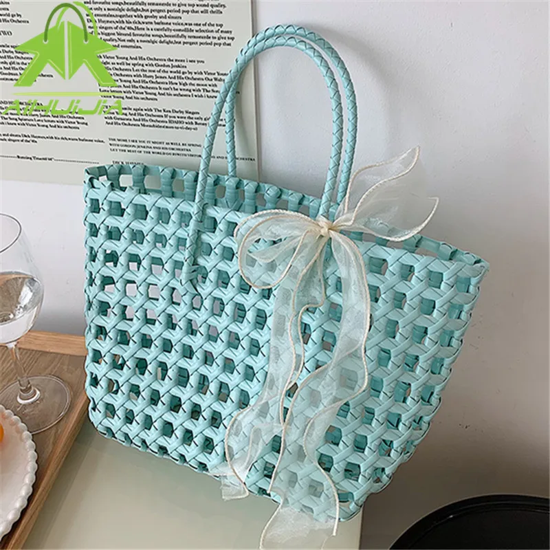 

Модная соломенная сумка с лентами для женщин, Большая вместительная плетеная Сумка, женская сумка, новая богемная сумка для отдыха, сумка-то...