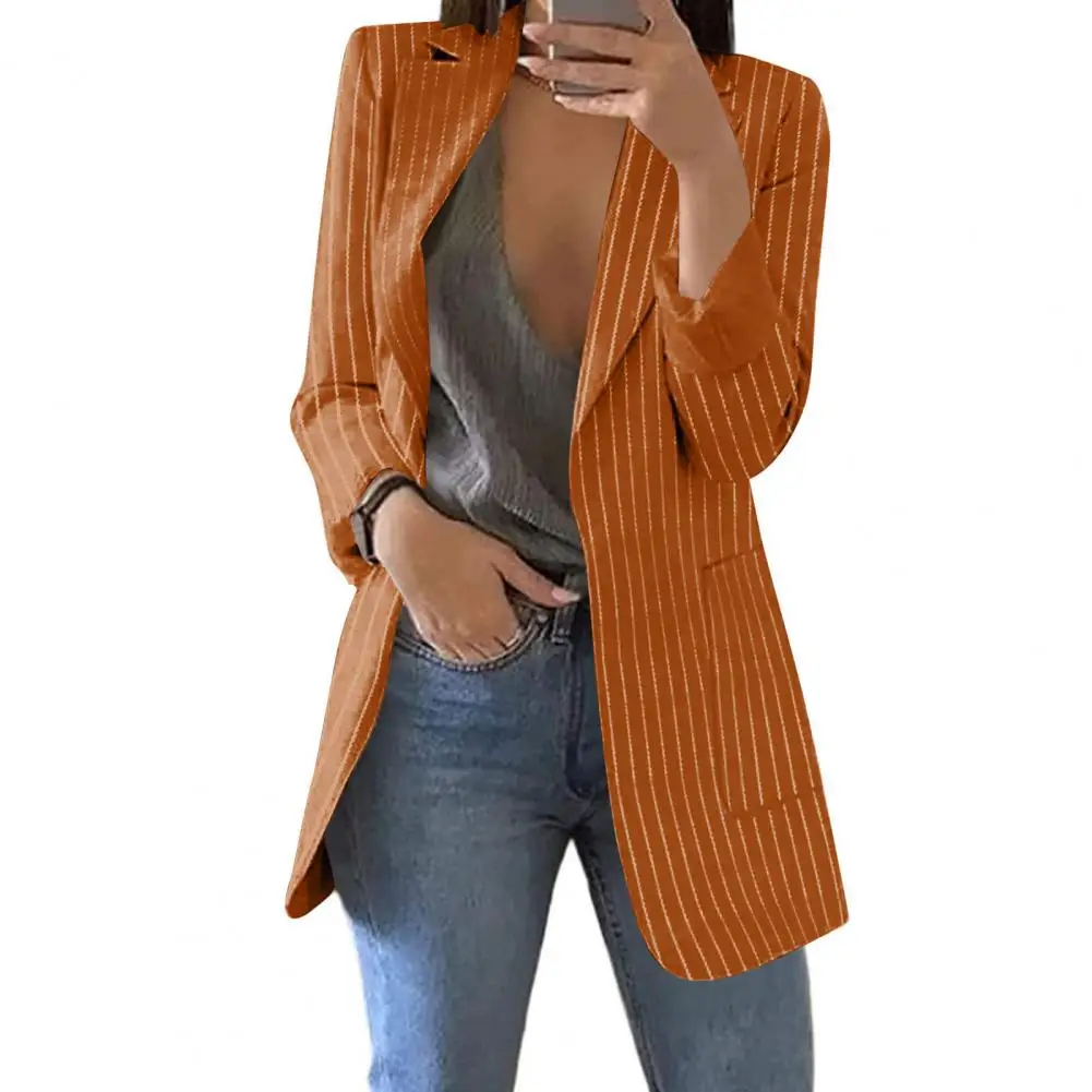 

Stylish Anti-fade Striped Print Office Lapel Open Stitch Cardigan Blazer Outerwear Autumn Blazer Cardigan Blazer