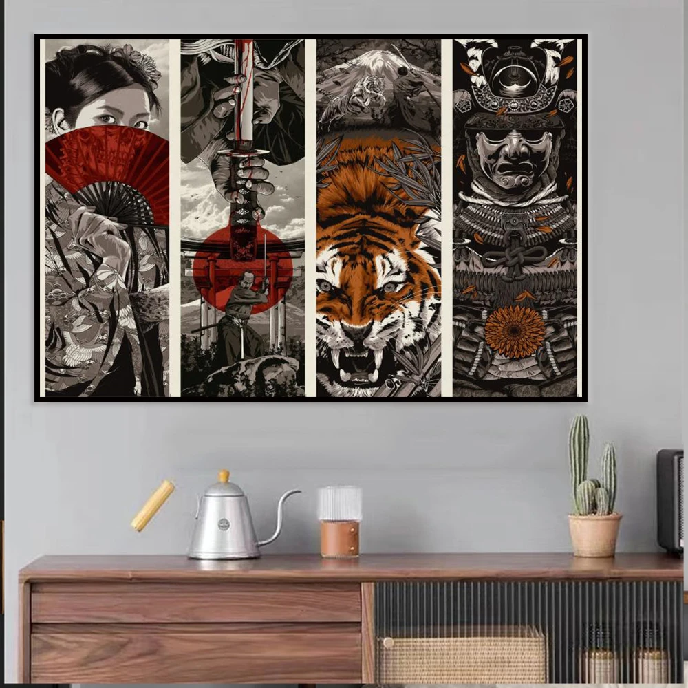 Винтажный настенный плакат в японском стиле с изображением призрака самурая