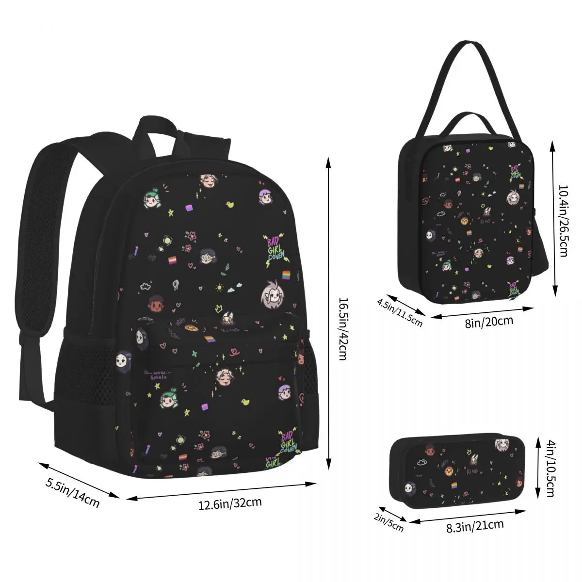 

The Owl House (Black) Backpacks Boys Girls Bookbag Children School Bags Cartoon Kids Rucksack Lunch Bag Pen Bag Three-Piece Set