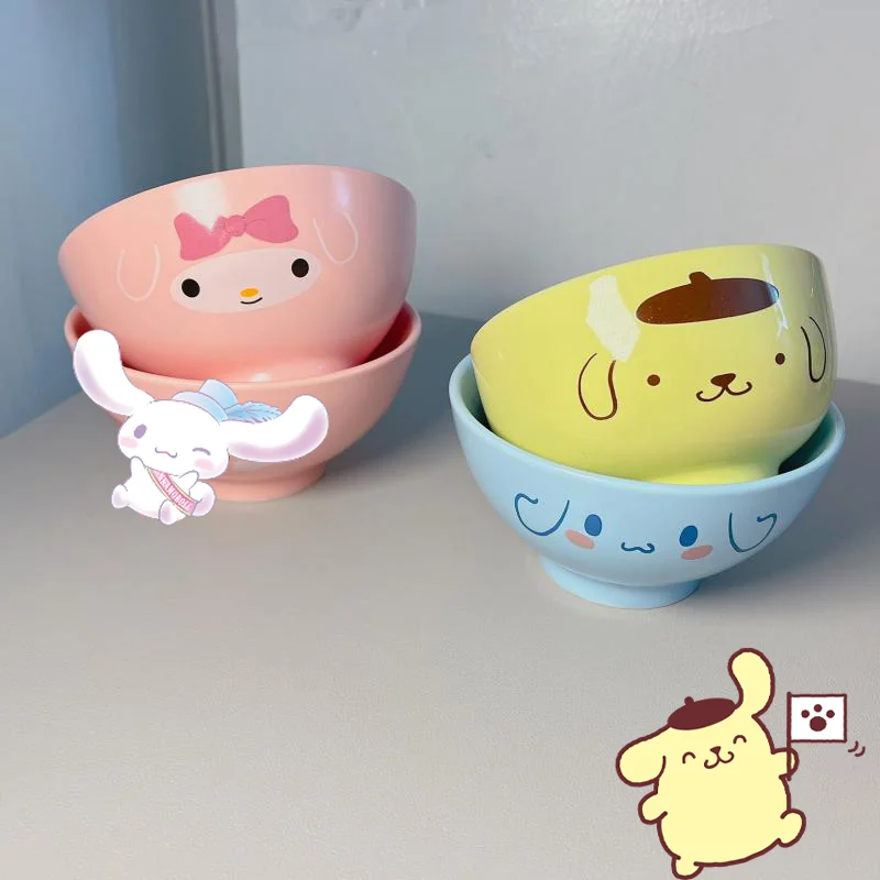 

Sanrio Anime Cinnamoroll Pom Pom Purin Ceramic Bowl My Melody Children Baby 4.5 Inch Cartoon Porcelain Bowl Tableware Kids Gift
