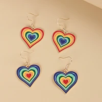 rainbow earrings love female alloy drop heart girl ear hook