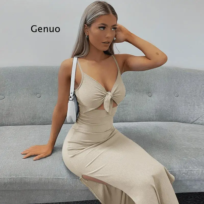 

Lace Up Hollow Out Ruched Date Midi Dress Women Spaghetti Strap Soft Bodycon Dresses Backless Slim Sexy Party Vestidos