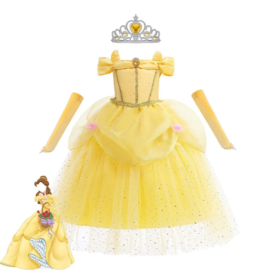 Belle Cosplay For Halloween Princess Dress Girl Dress For Beauty And The Beast Belle Costume Floral Dress Fluffy Skirt Childrean