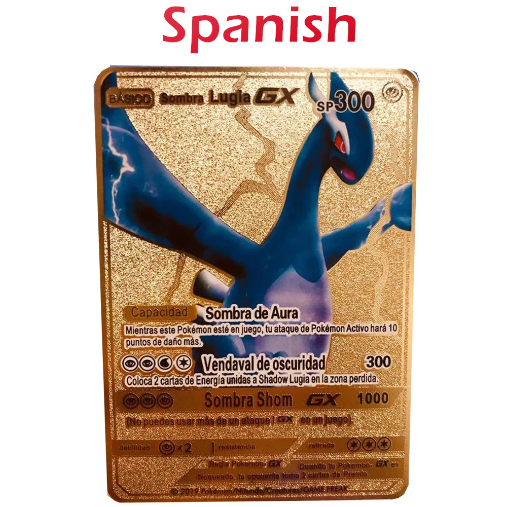 

2022 Spanish Hard Iron Pokemon Cards Pikachu Charizard GX Gold Metal Cards Charizard Vmax Metal Pokemon Spanish Cards Game Coll