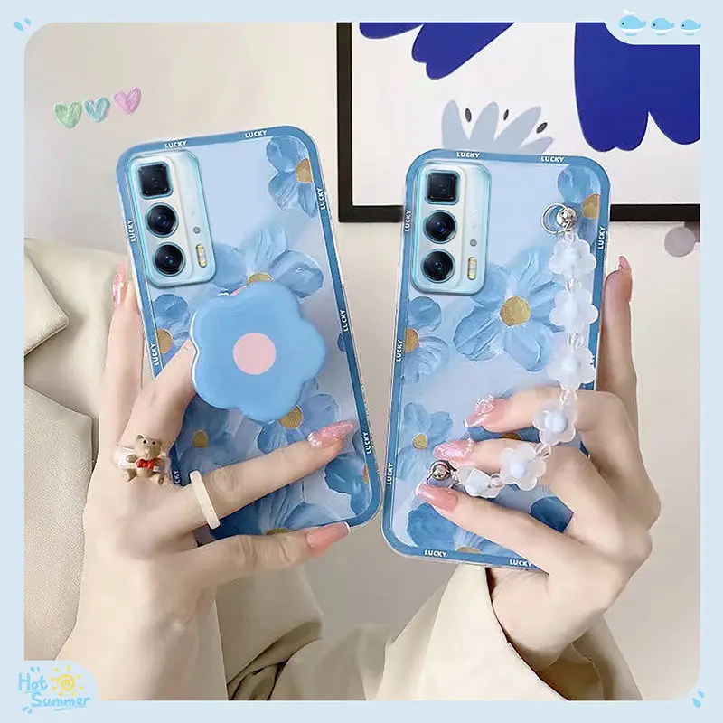 

Suitable For MOTO Edge S Pro Phone Case Blue Oil Painting Flower Chain Soft Shell