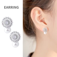 large pearl earrings for women girls elegant classic daisy zircons pearl dangel earring party wedding fashion jewelry gifts