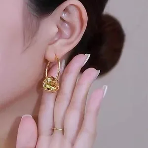 Fashion French Gold Color Twist Knotted Round Hoop Earrings for Women Creative Design Casual Party Vacation Female Jewelry Gift