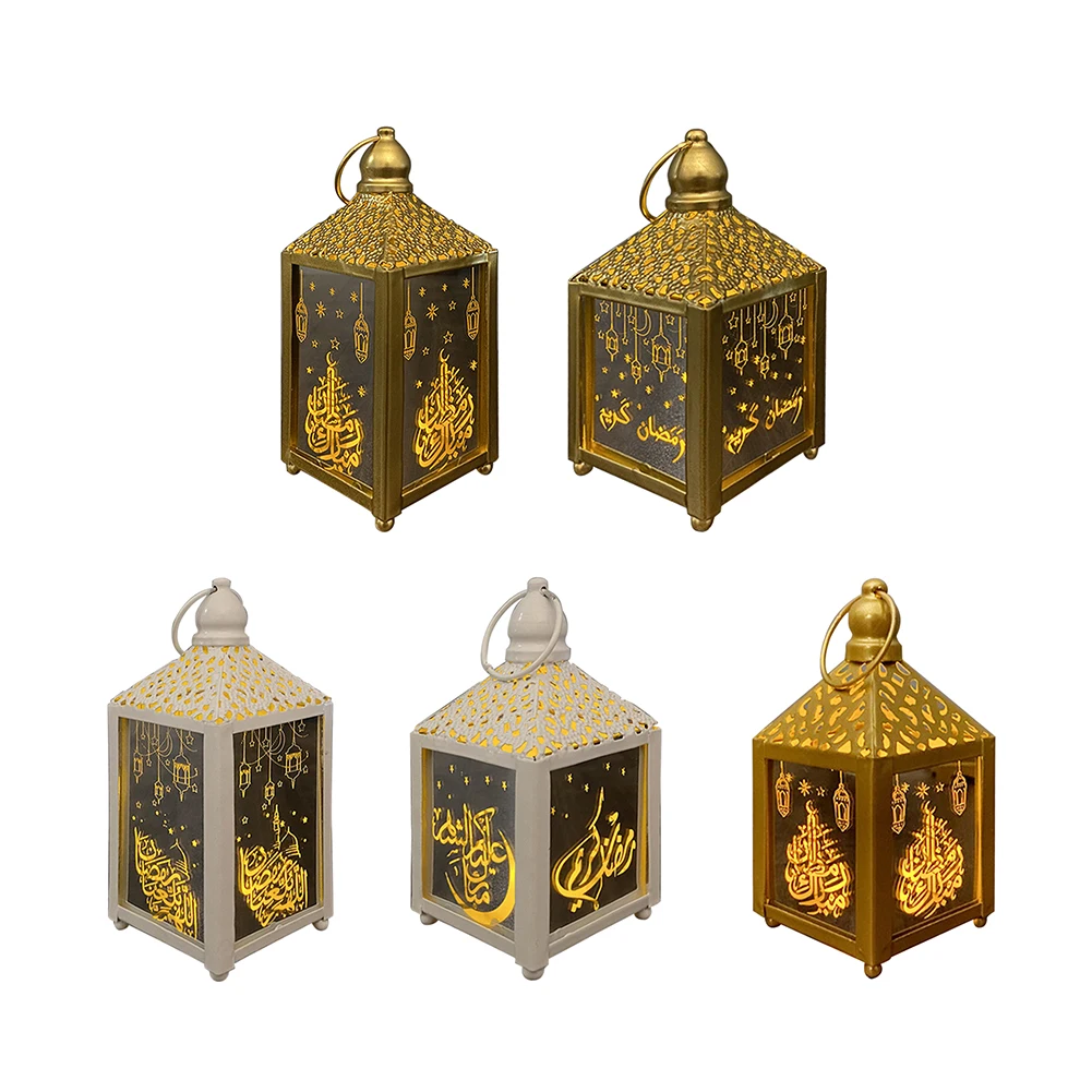 

LED Lantern Eid Mubarak Light Wrought Iron Islamic Muslim Party Ramadan Festival Ornament Home Table Decoration
