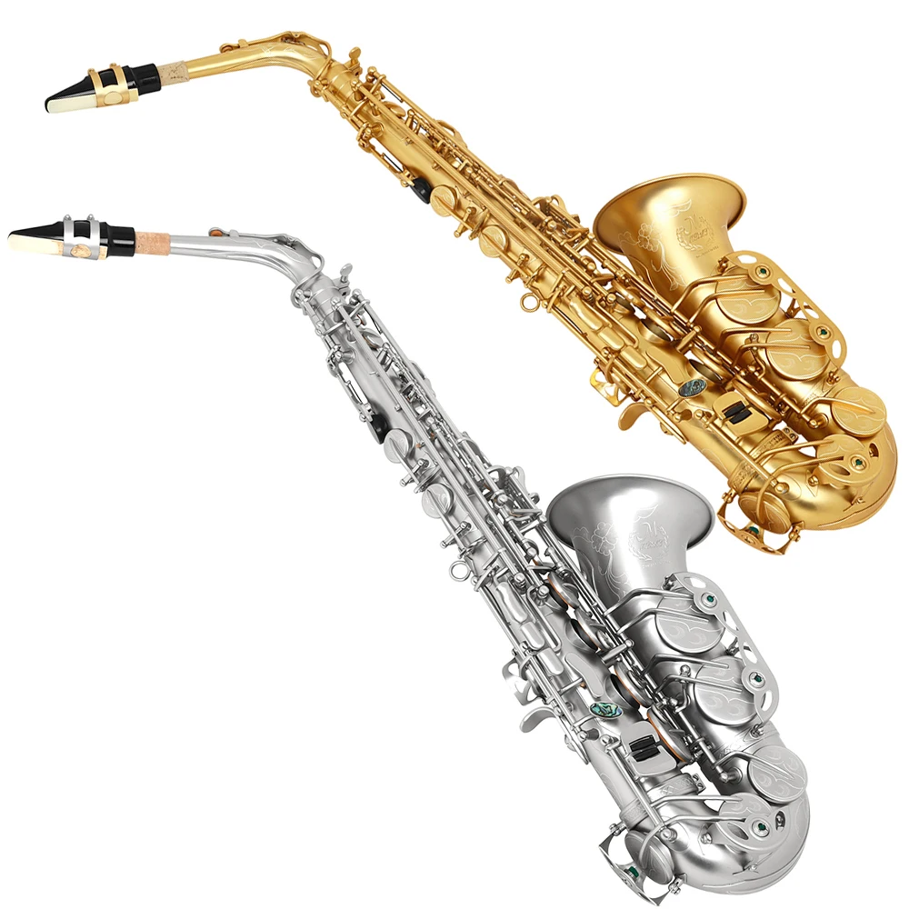 M MBAT Альт-саксофон Flat E Tone Латунная трубка Корпус Abalone Shell Кнопка Матовый саксофон