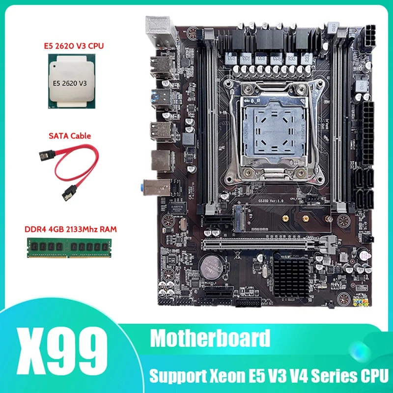 

Материнская плата X99, системная плата, поддержка DDR4 ECC RAM с процессором E5 2620 V3 + DDR4 4 Гб 2133 МГц RAM + кабель SATA