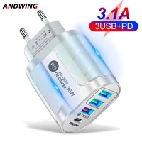 andwing 36w euusau plug qcpd 3 0 usb 4 ports charger fast charge for iphone 13 12 11 pro max ipad xiaomi samsung eu adapter