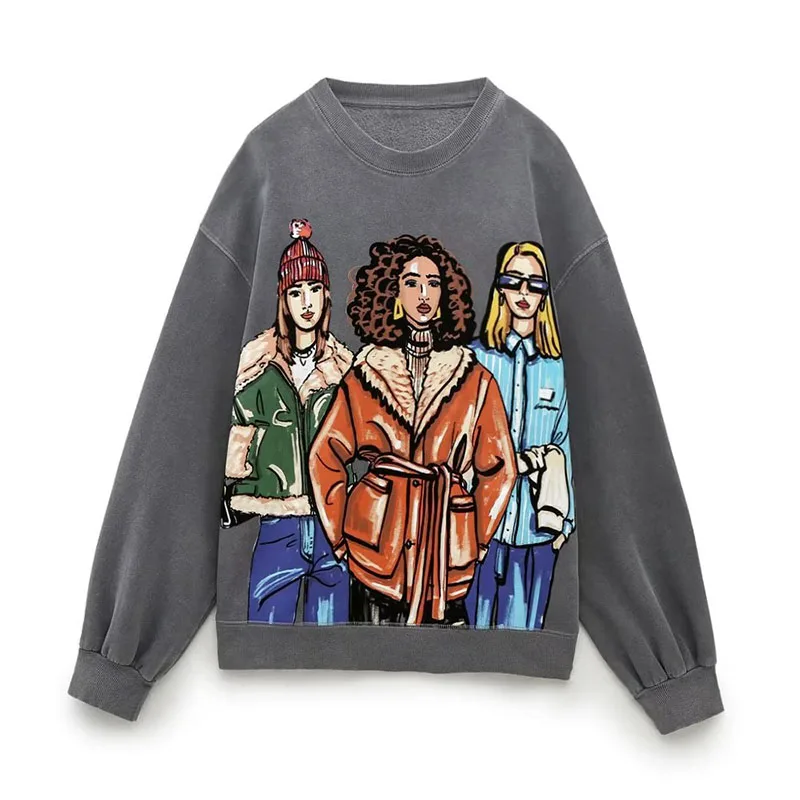Blusa Moda personagem – sweatshirts de lã vintage – mangas compridas casual feminino pullovers top