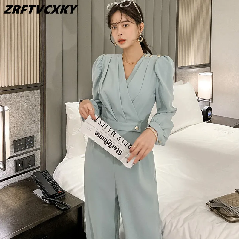 

Корейские элегантные женские офисные комбинезоны, новые весенние комбинезоны, повседневные модные женские брюки со складками и широкими штанинами, Рабочие Комбинезоны