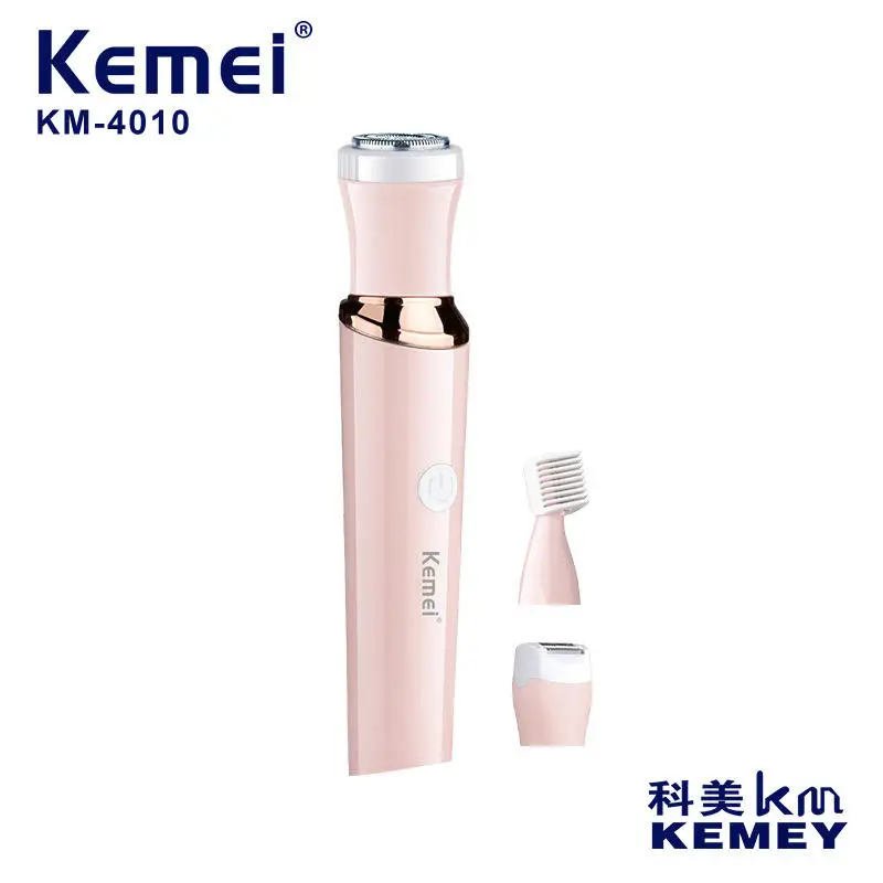 Kemei Km-4010 3 in 1 Portable Washable Rechargeable Female Makeup Remover Hair Trimmer Shaver