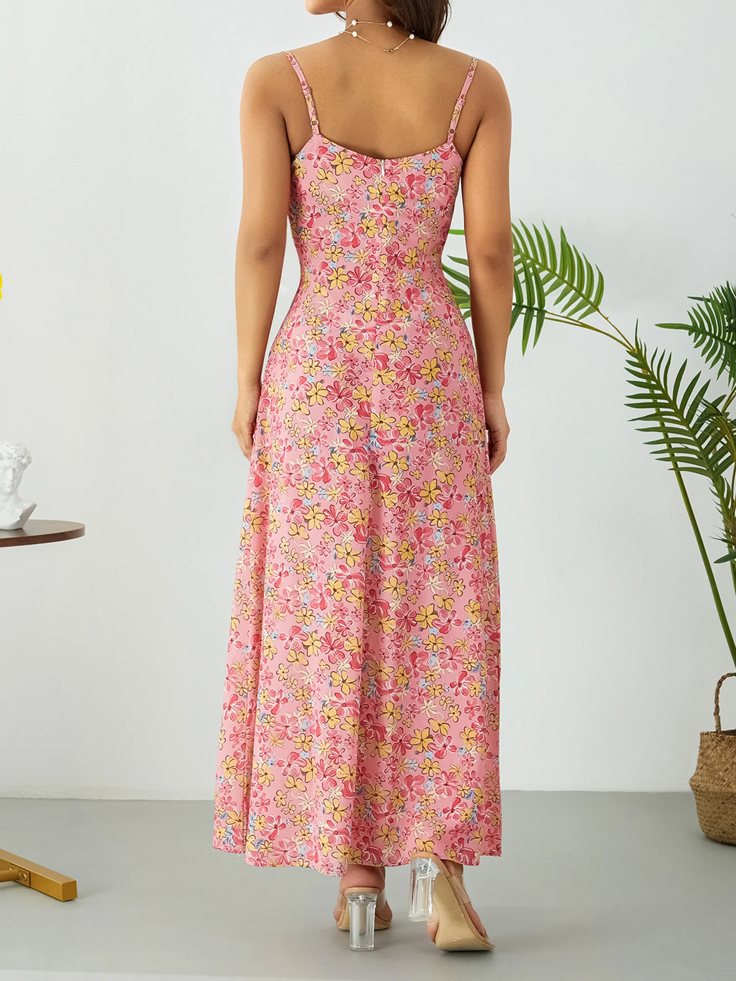 

Повседневное элегантное приталенное пикантное платье, модное винтажное женское платье в стиле бохо, длинное облегающее платье на бретелях-спагетти с цветочным принтом, 2023