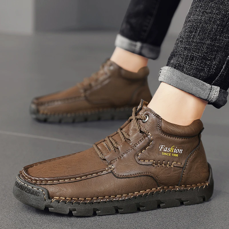 

Men Shoes Outdoor Ankle Boots Hand Stitching Casual Hiking Shoes Men's Soft Sole Flats Shoes Genuine Leather Shoes Footwear