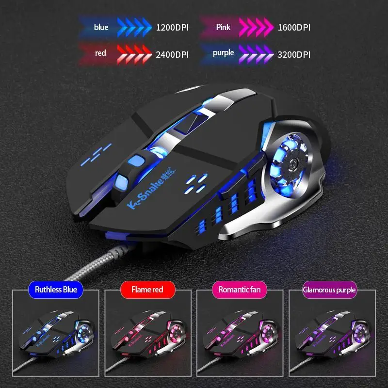 

Hot Selling Viper Competition Q5 USB Wired 4 Grades DPI 1200/1600/2400/3200 6 Buttons Online Games Competitive Mouse