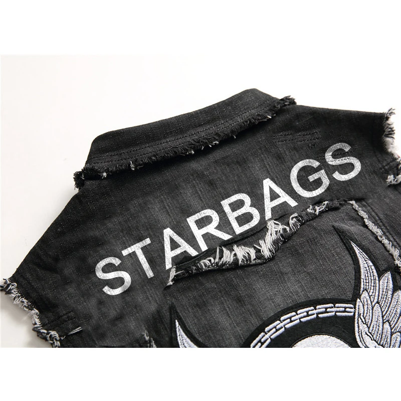 2024 новый весенний мужской черный джинсовый кардиган с вышивкой молодежный